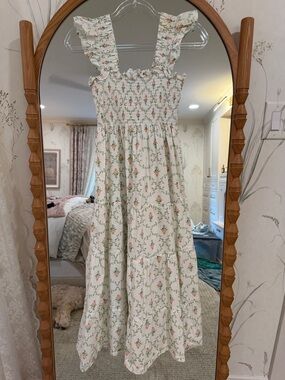 Hill House Smocked Midi Dress in Ivory Floral - Small